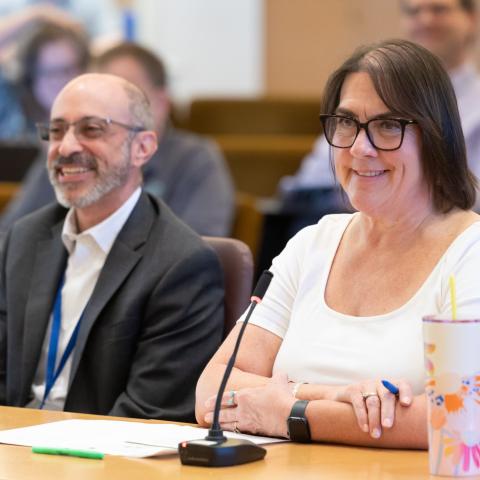 Multnomah County Facilities Director Dan Zalkow (left) and Animal Services Director Erin Grahek (right) address the Board of County Commissioners on September 24, 2024